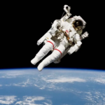 NASA astronaut Bruce McCandless free-floating in space as he tested a device outside the International Space Station. Credit: NASA