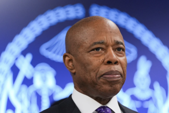 New York City Mayor Eric Adams attends an event at the NYPD’s 40th precinct, Thursday, Feb. 20, 2025, in the Bronx borough of New York. (AP Photo/Julia Demaree Nikhinson