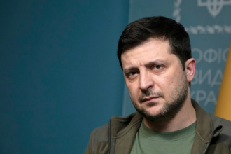 Ukrainian President Volodymyr Zelensky on March 3, 2022, in Kyiv, Ukraine. (Photo by Laurent Van der Stockt for Le Monde/Getty Images