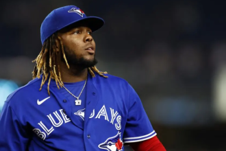 NEW YORK, NY - MAY 25: Vladimir Guerrero Jr. #27 of the Toronto Blue Jays looks on against the New York Yankees during the sixth inning at Yankee Stadium on May 25, 2021 in the Bronx borough of New York City. (Photo by Adam Hunger/Getty Images)Less Getty Images