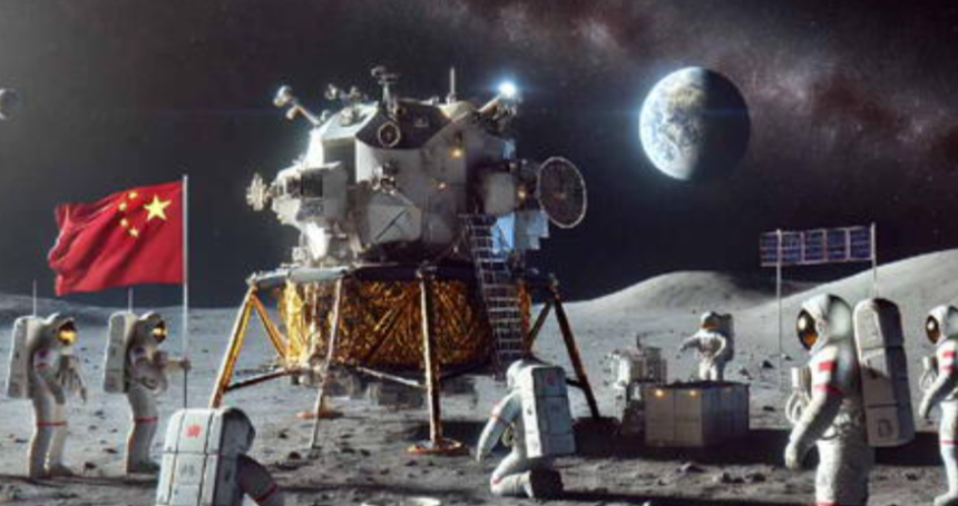 La Agencia Espacial Tripulada de China presenta avances en su misión lunar, mostrando actividades en la superficie lunar a través de un vídeo animado. Foto: DALL E.