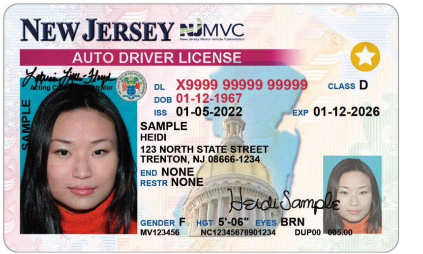 The REAL ID New Jersey driver's license has a white star in gold in the upper right-hand corner. (N.J. Motor Vehicle Commission)