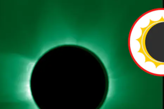 Observaciones en la línea verde coronal, una línea espectral emitida por átomos de hierro que han perdido la mitad de sus electrones debido a temperaturas extremadamente altas. Esto nos permite ver los contenidos más calientes de la corona, que alcanzan hasta 2 millones de grados. En la parte superior izquierda se puede ver un bucle caliente que se extiende desde la superficie del Sol hasta la corona, una estructura que suele aparecer tras una erupción solar. Foto: ESA/Proba-3/ASPIICS Licencia: CC BY-SA 3.0 IGO/Canva
